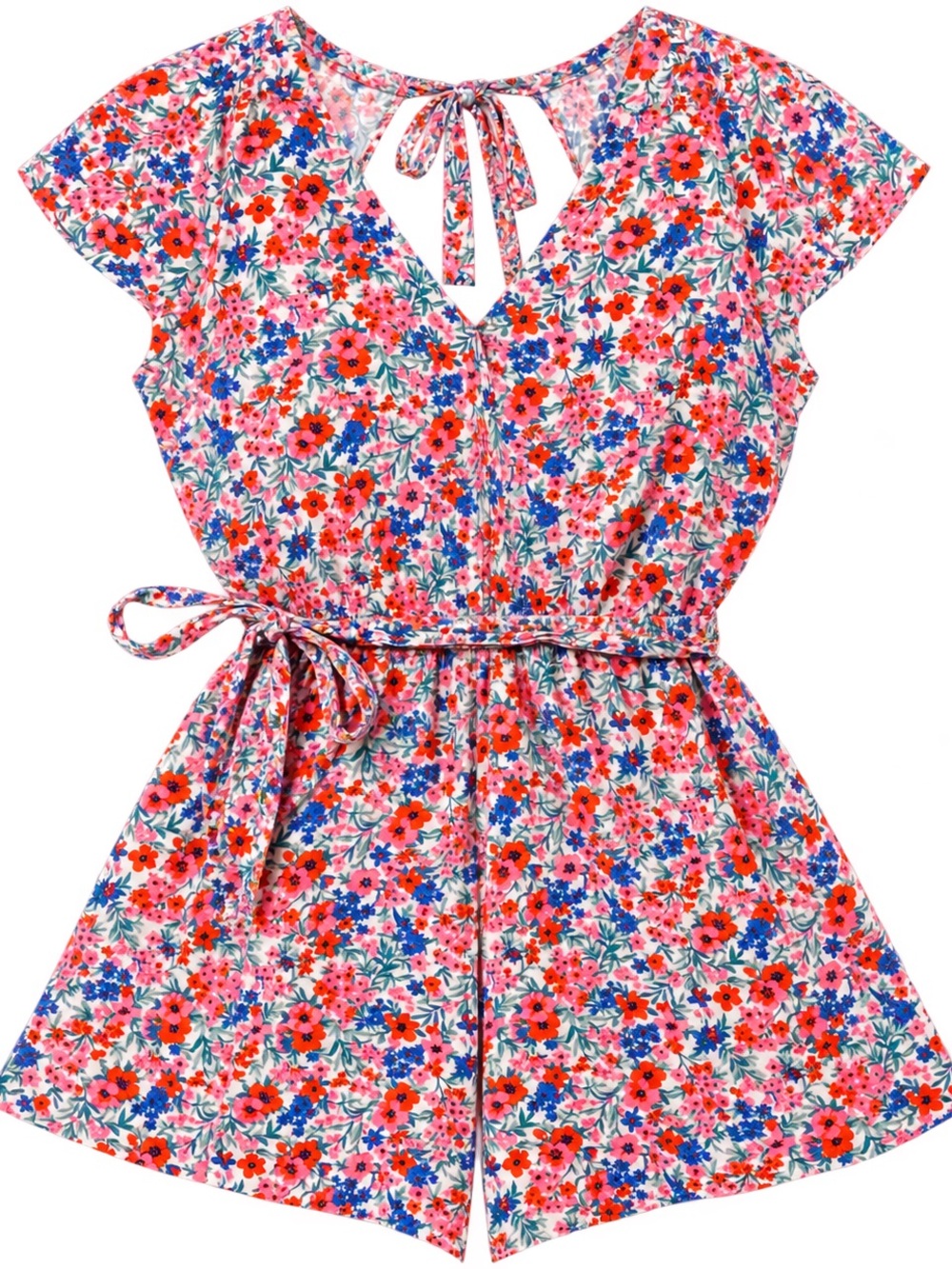 NWT American Eagle Pink Floral Open Back Romper Large Boho Summer Festival